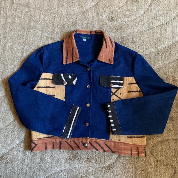 Authentic African Mud Cloth Fabric with Denim Jacket - NWOT - Picture 3 of 6